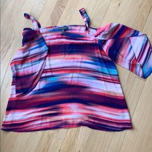 NWT. Cold-shoulder, multi-color blouse.